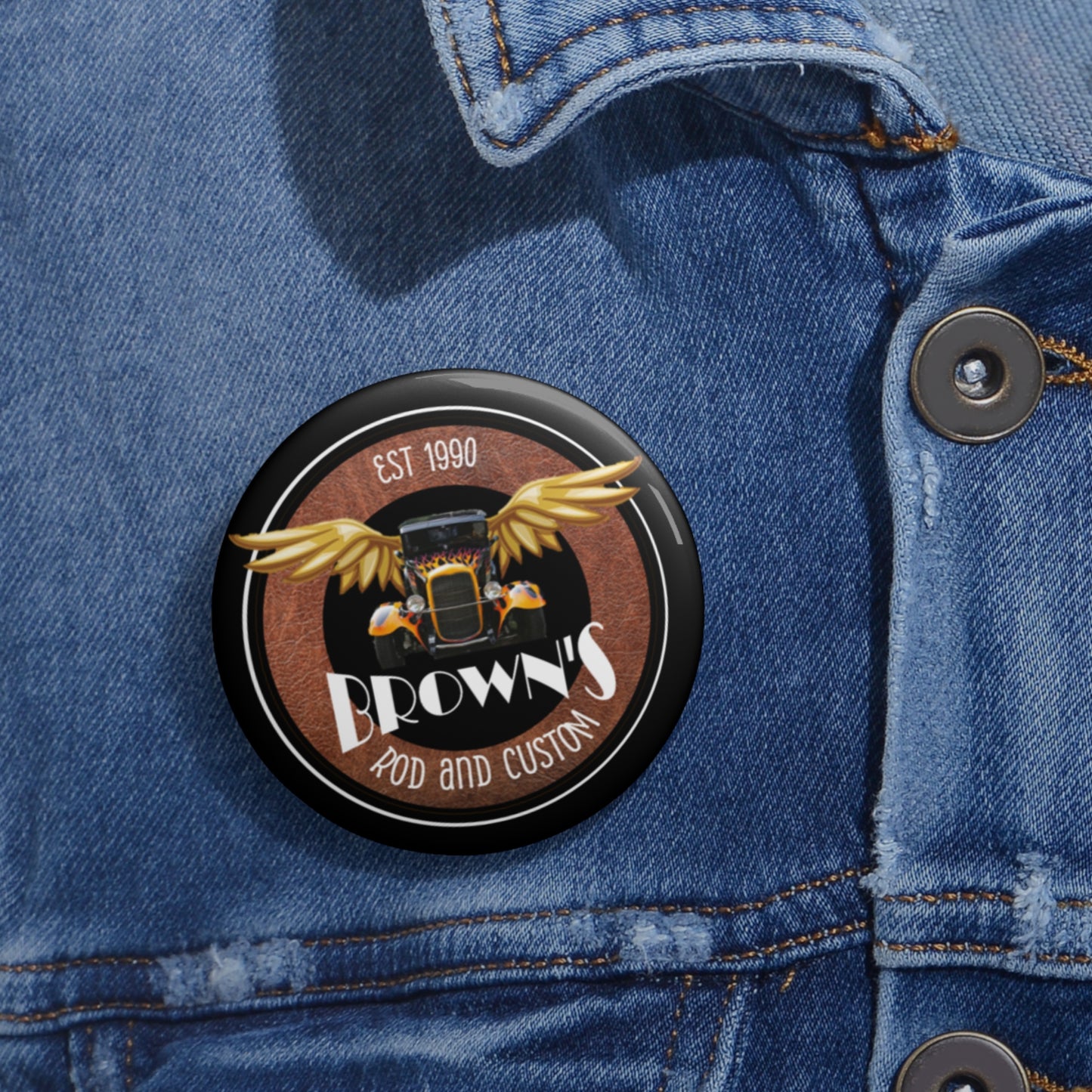 Original LOGO Brown's Rod & Custom Button 2.5"