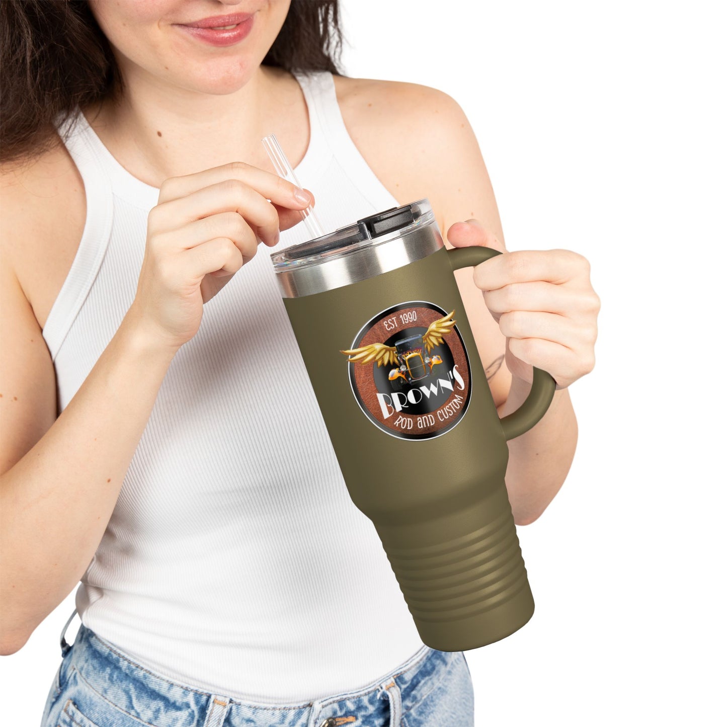 Original LOGO Brown's Rod & Custom Insulated Travel Mug, 40oz