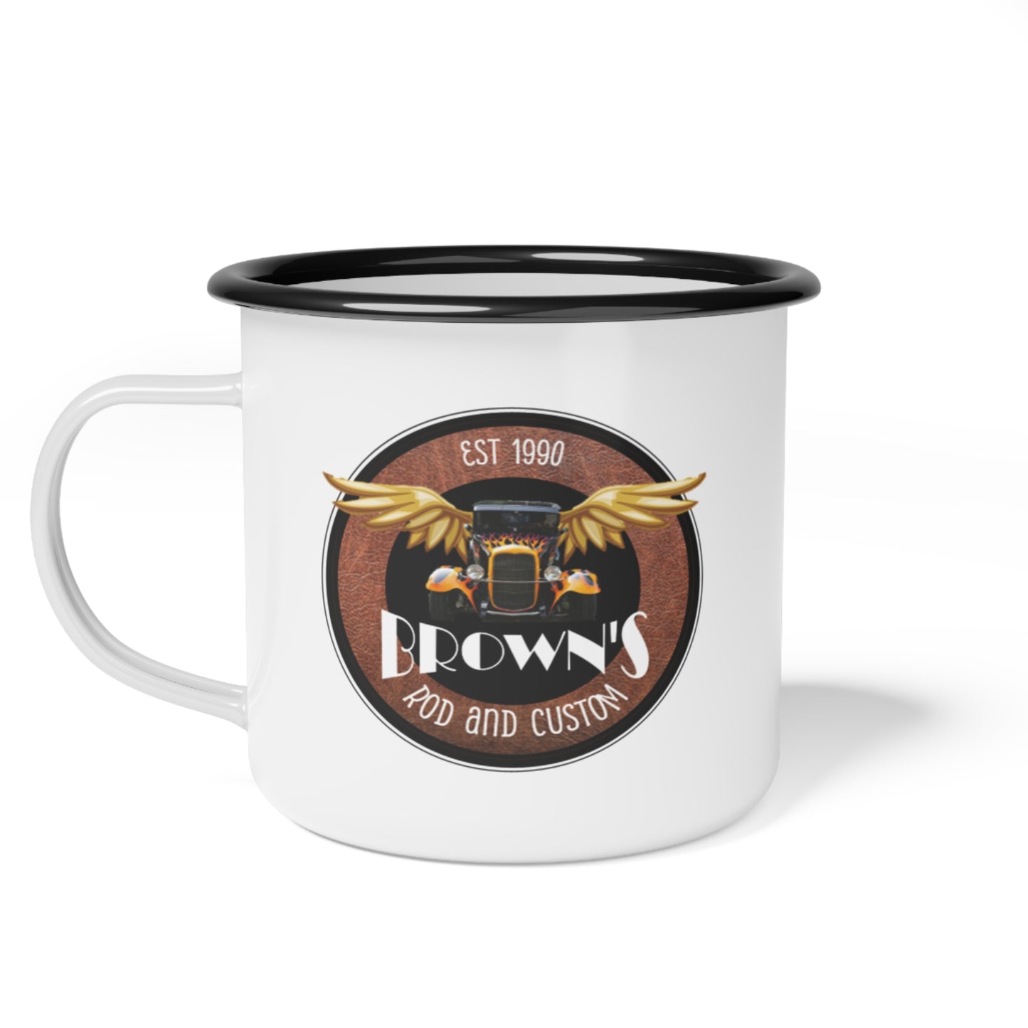 Original LOGO Brown's Rod and Custom Enamel Camp Mug
