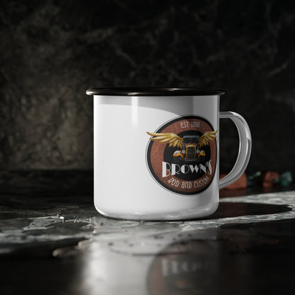 Original LOGO Brown's Rod and Custom Enamel Camp Mug