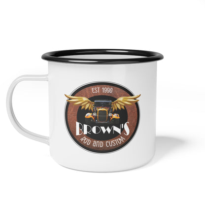 Original LOGO Brown's Rod and Custom Enamel Camp Mug
